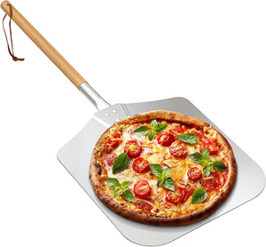 Aluminum Pizza Peel 12” x 14” Large Metal Pizza Paddle with Detachable Long wooden Handle Professional Homemade Pizza Shovel