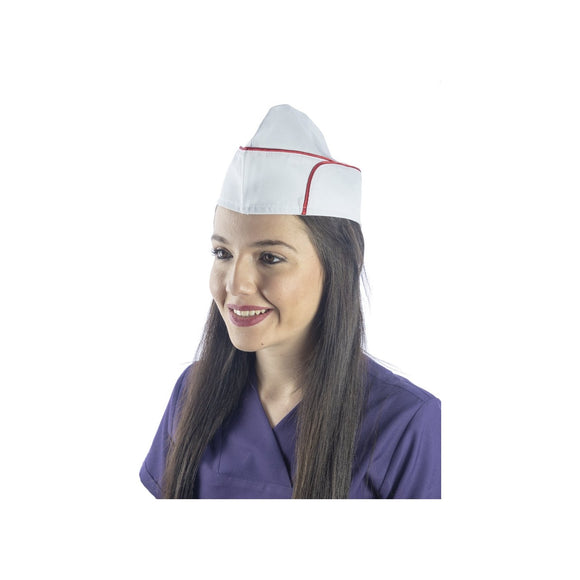 Unisex baker Short Cap White with red strip Small Pack of 3