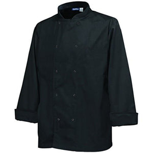 Chef Jacket Basic Stud Long Sleeve Black Size XL 46" Genware