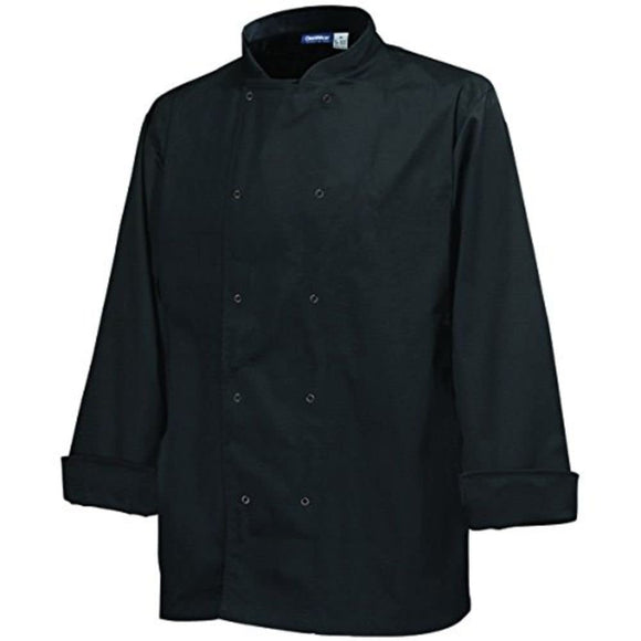 Chef Jacket Basic Stud Long Sleeve Black Size XL 46