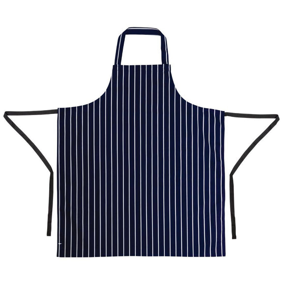 Bib apron navy/white stripe cotton 90x105cm