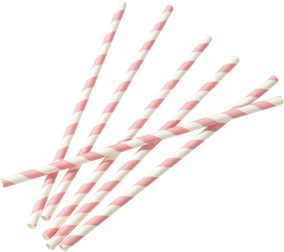 Paper straw 12pc pink/white, SDIPSTRAWPK12